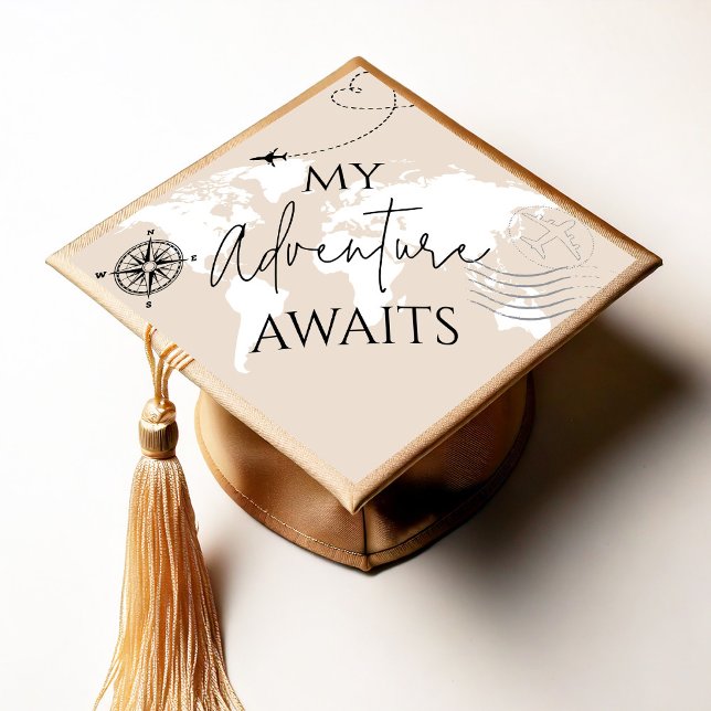 My Adventure Awaits Wanderlust World Map Graduation Cap Topper (Creator Uploaded)