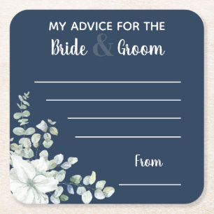 My advice for the bride & groom blue watercolor square paper coaster