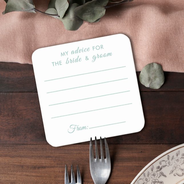 My advice for the bride & groom fun green wedding  square paper coaster (Creator Uploaded)