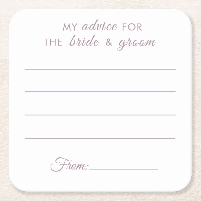 My advice for the bride & groom fun purple wedding square paper coaster (Front)