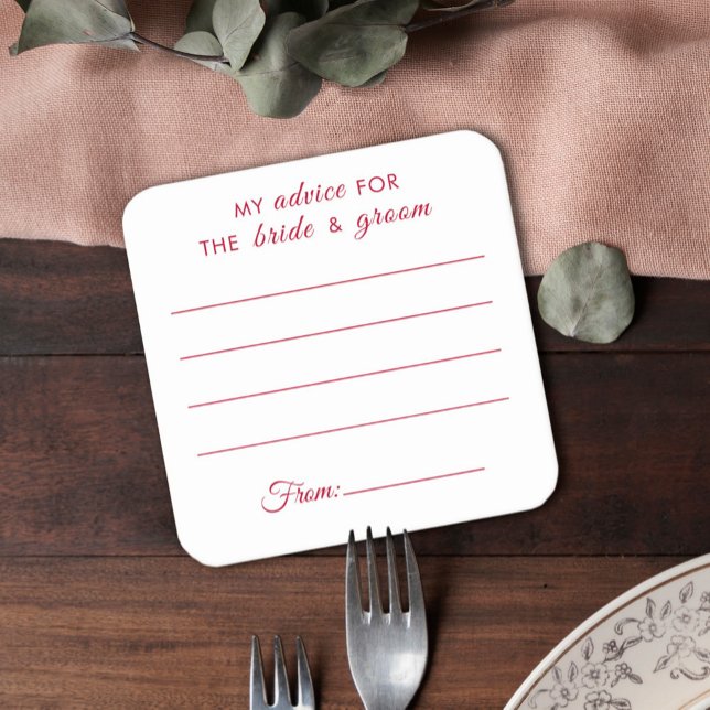 My advice for the bride & groom fun red wedding sq square paper coaster (Creator Uploaded)