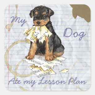 My Airedale Ate My Lesson Plan Square Sticker