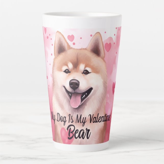 My Akita Dog Is My Valentine Personalized Name Latte Mug (Front)