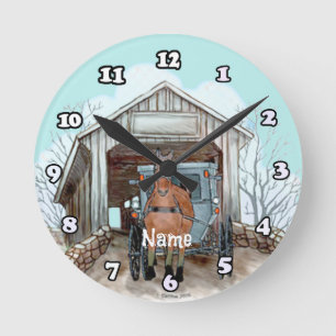 My Amish Covered Bridge Round Clock