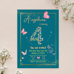 My angel is turning four : my butterfly's birthday invitation<br><div class="desc">Celebrate your little one's special day with our enchanting Butterfly-Themed 4th Birthday Invitation. This beautifully designed invitation features a teal background adorned with whimsical butterflies and delicate golden sparkles. The focal point is the large number "4, " intricately filled with colourful butterflies, capturing the magic of childhood. The playful yet...</div>