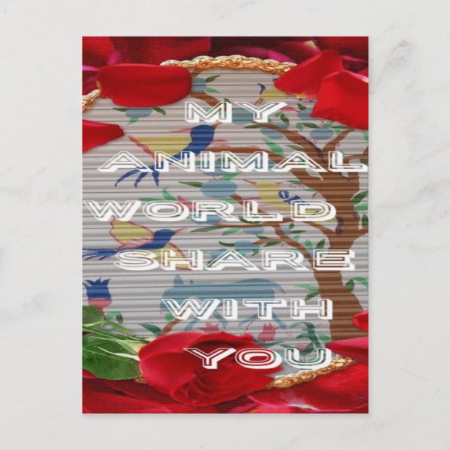 My Animal World: Beautiful Tree and Bird Design Holiday Postcard (Front)