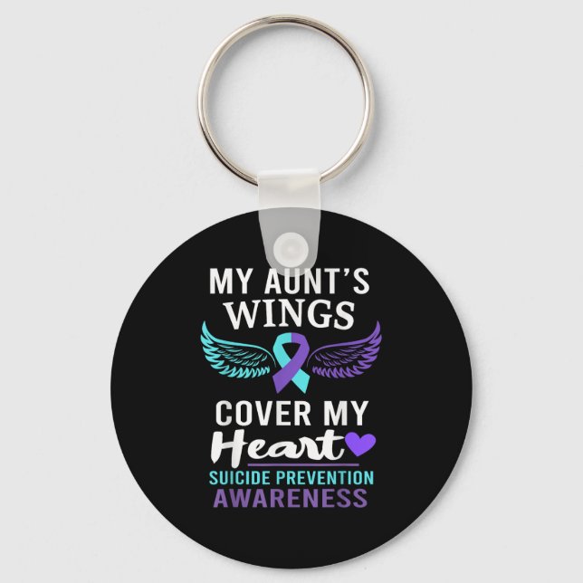 My Aunt's Wings Cover Heart Suicide Awareness Ribb Keychain (Front)