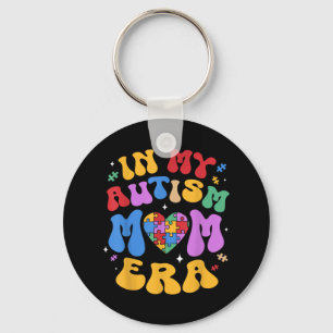 My Autism Mom Autism Awareness Groovy Retro Vintag Keychain
