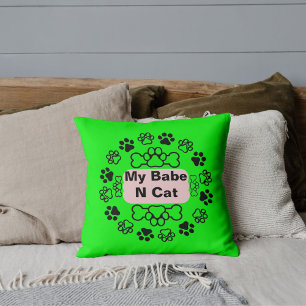 My Babe And Cat Funny Retro Cute Modern Paw White Throw Pillow