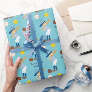 My Baseball Team Kids Birthday Wrapping Paper