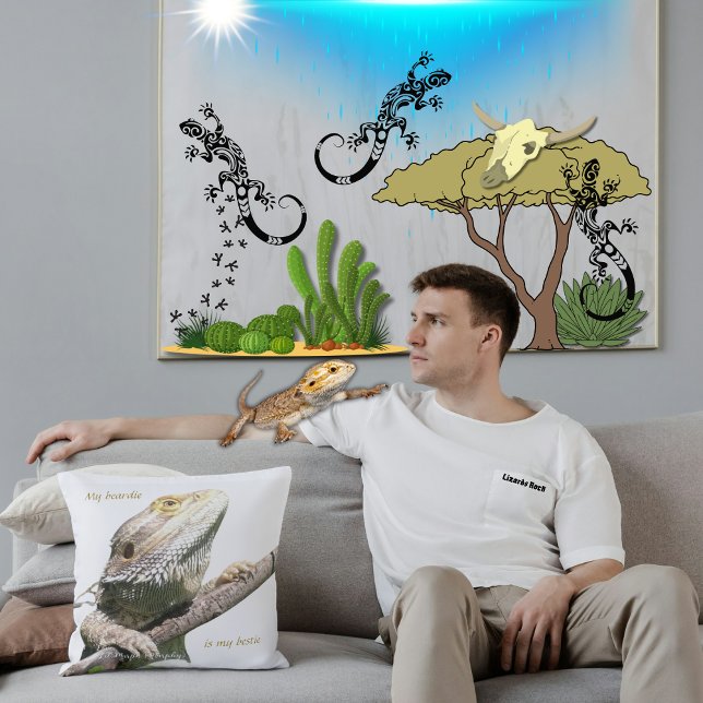 My Beardie Is My Bestie Lizard Friend Throw Pillow (Lizard parents can be a serious bunch. This pillow declares such sweet, calm companionship!)