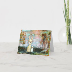 My Best Friend, Baby Rabbit, Baby Owl Abstract Art Card