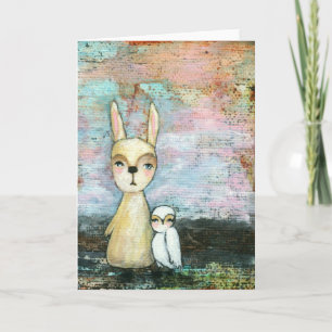 My Best Friend, Baby Rabbit, Baby Owl Abstract Art Card