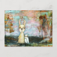 My Best Friend, Baby Rabbit, Baby Owl Abstract Art