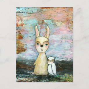 My Best Friend, Baby Rabbit, Baby Owl Abstract Art Postcard