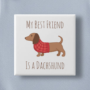 My Best Friend Dachshund Wiener Dog Red Sweater 2 Inch Square Button