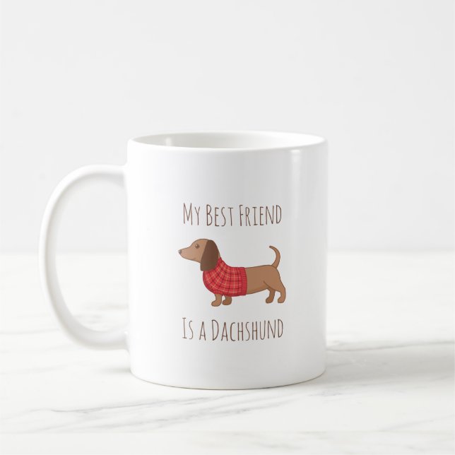 My Best Friend is Dachshund Wiener Dog Red Sweater Coffee Mug (Left)