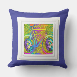 My Bike Blue Square Plush Outdoor Patio Pillow