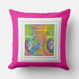 My Bike Hot Pink Square Plush Outdoor Patio Pillow