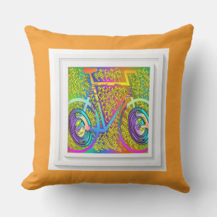 My Bike Orange Square Plush Outdoor Patio Pillow