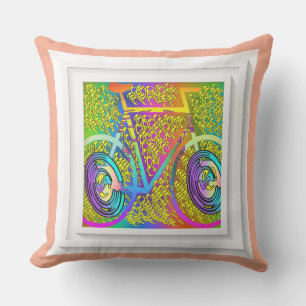 My Bike Peach Trim Square Outdoor Patio Pillow
