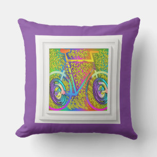 My Bike Purple Square Plush Outdoor Patio Pillow
