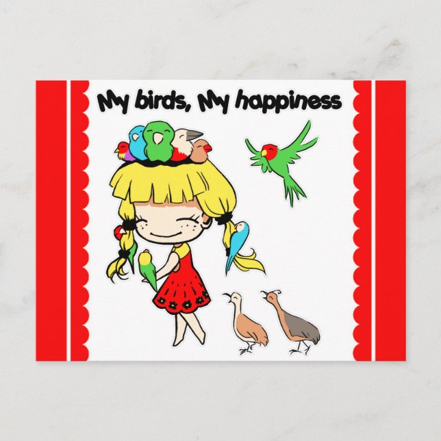 My birds my happiness cute cartoon postcard (Front)