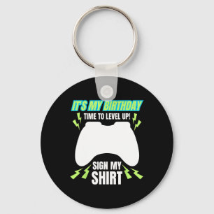 My Birthday Sign My Tee Video Game Bday Party Game Keychain