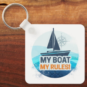 My Boat My Rules For Captain or Skipper Vintage Keychain