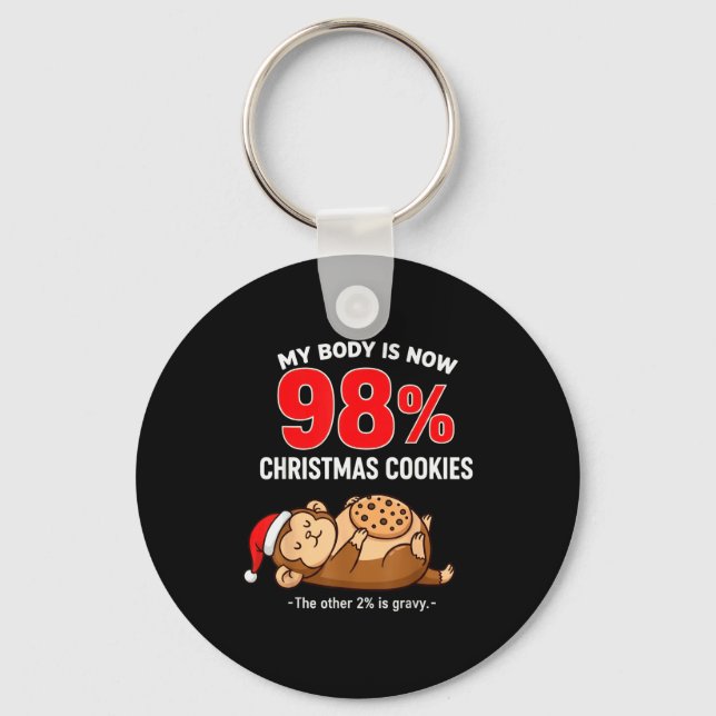 My Body Is 98% Christmas Cookies Funny Monkey Paja Keychain (Front)