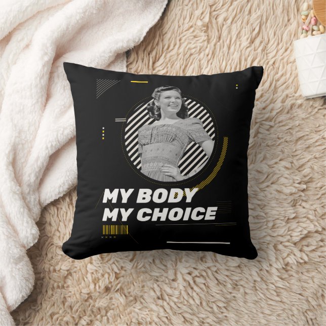 My Body My Choice Retro Women' Rights Illustration Throw Pillow (Blanket)
