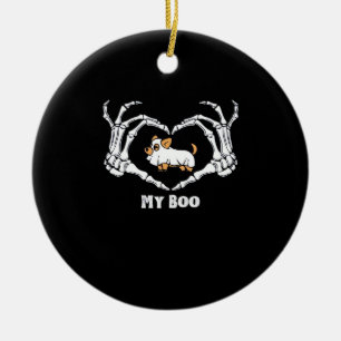 My Boo Chihuahua Costume With Skeleton Heart Hands Ceramic Ornament