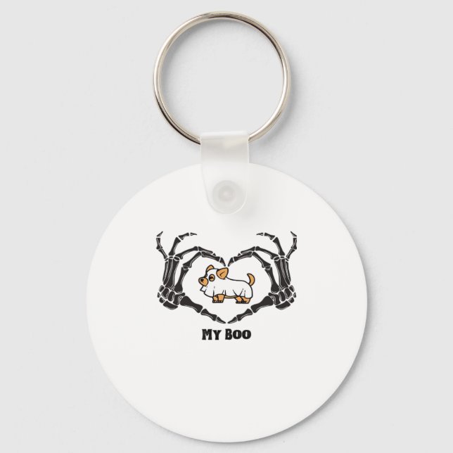 My Boo Chihuahua Costume With Skeleton Heart Hands Keychain (Front)