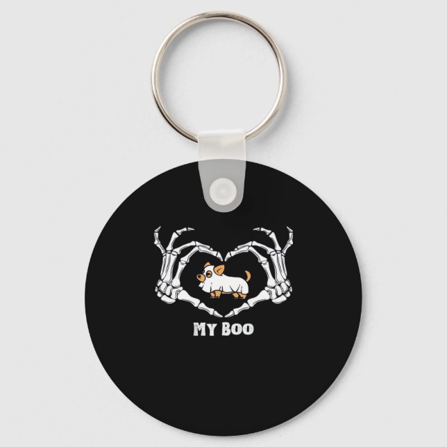 My Boo Chihuahua Costume With Skeleton Heart Hands Keychain (Front)