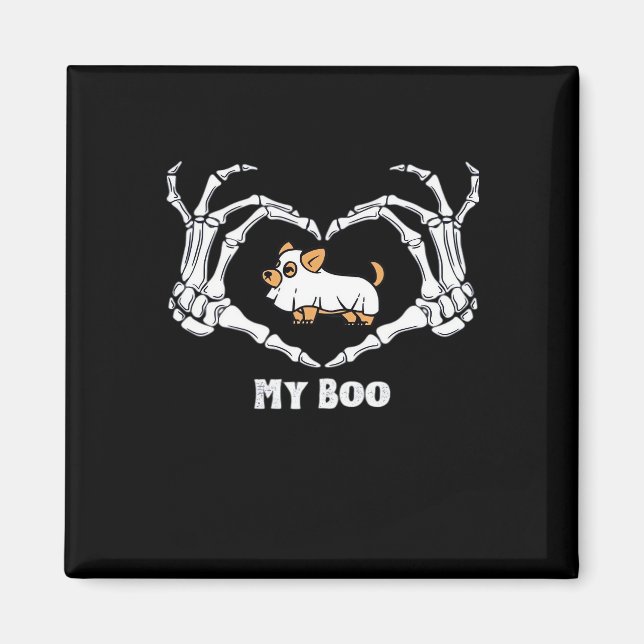 My Boo Chihuahua Costume With Skeleton Heart Hands Magnet (Front)