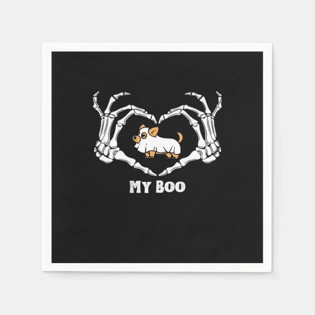 My Boo Chihuahua Costume With Skeleton Heart Hands Napkin (Front)
