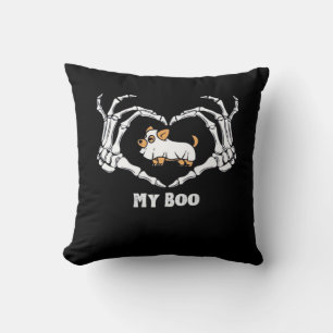 My Boo Chihuahua Costume With Skeleton Heart Hands Throw Pillow