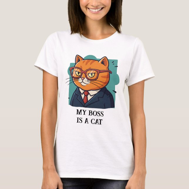 My Boss is a Cat Funny Cat T-Shirt (Front)