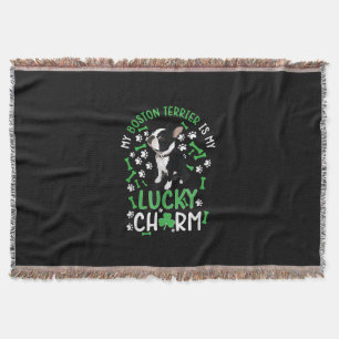 My Boston Terrier is My Lucky Charm Paw Dog Throw Blanket