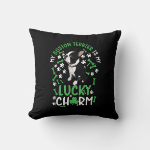 My Boston Terrier is My Lucky Charm Paw Dog Throw Pillow