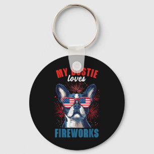 My Boston Terrier Loves Fireworks 4th Of July Dog Keychain