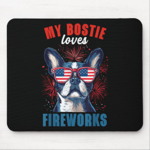 My Boston Terrier Loves Fireworks 4th Of July Dog Mouse Pad