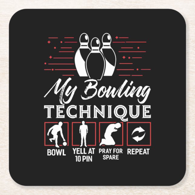 My Bowling Technique Square Paper Coaster (Front)
