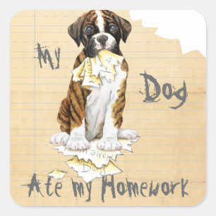 My Boxer Ate My Homework Square Sticker