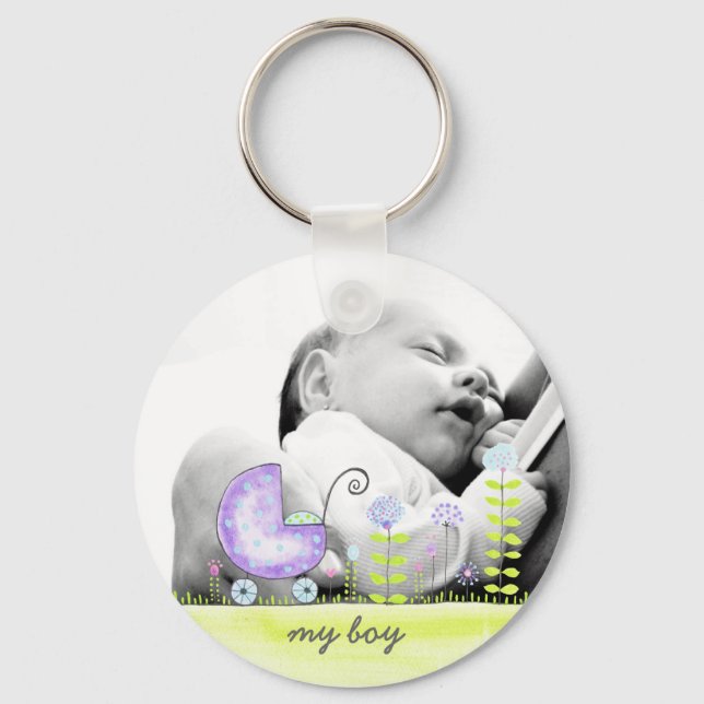 My Boy New Baby Arrival Photo Gift Keepssake Keychain (Front)
