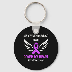 My Boyfriend's Wings Cover My Heart Purple Ribbon  Keychain