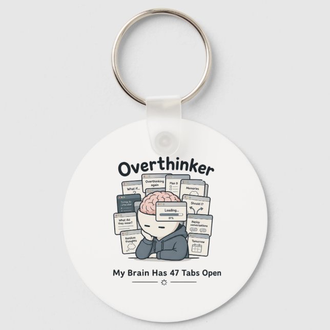 My Brain Has 47 Tabs Open Funny Overthinker Meme Keychain (Front)
