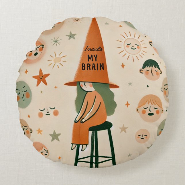 My brain inside illustration  round pillow (Front)