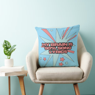 My Brain is 90% Song Lyrics – Funny Retro Pop Art Throw Pillow