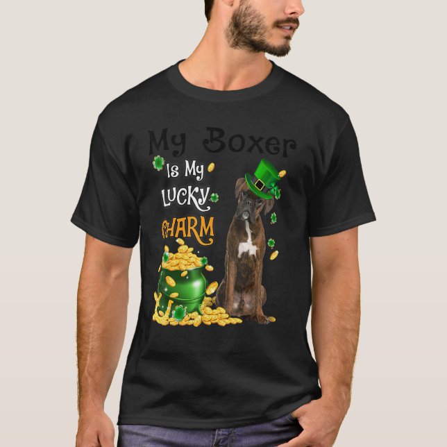 My BRINDLE Boxer Is My Lucky Charm Cute Dog Patric T-Shirt (Front)